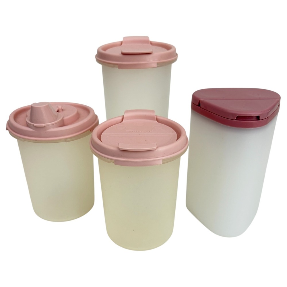 4 Vintage Tupperware Modular Mates Pink Sheer Storage Container #1606 #161 #1630
